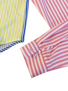 LovelyWholesale Áo sơ mi dài tay thường ngày cỡ lớn dành cho nữ có túi vá sọc nhiều màu và nút phía trước - Nhiều màu - Xem 5