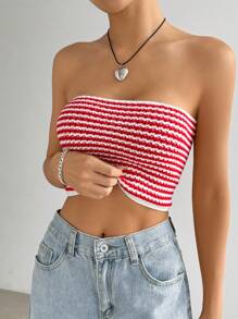 SHEIN EZwear Ladies' Color-Block Simple Daily Wear Knitted Vest - Red - View 5