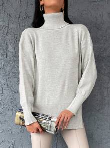EURMUSE High Neck Drop Shoulder Sweater - Apricot - View 3