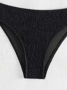 SHEIN Swim Women's Solid Color Bandeau Bikini Set, Summer Beachwear - Black - View 7