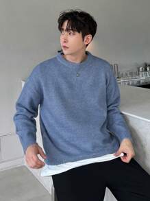 DAZY Men's Casual Solid Color Round Neck Long Sleeve Sweater, Autumn