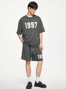 Chillumni 2入組男款夏季印花灰色T恤套裝