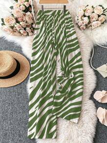 SHEIN Unity Plus Size Women's Zebra Print Pleated Wide-Leg Loose Casual Pants