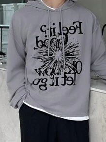 DAZY 男士秋季字母印花连帽衫 - 灰色 - 查看 6