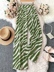 SHEIN Unity Plus Size Women's Zebra Print Pleated Wide-Leg Loose Casual Pants