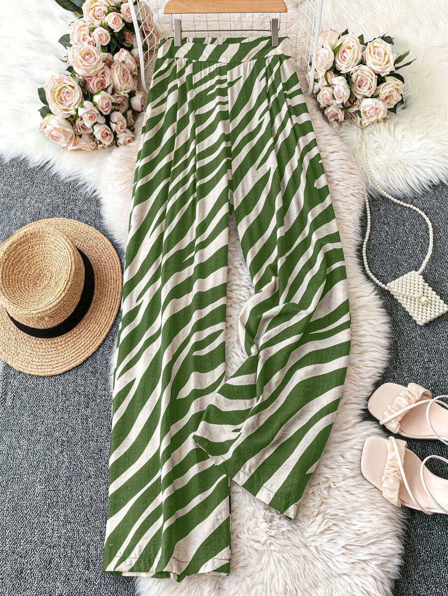 SHEIN Unity Plus Size Women's Zebra Print Pleated Wide-Leg Loose Casual Pants