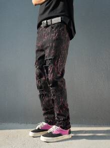 Manfinity Roghcode Men's Tie-Dye Ripped Straight-Leg Casual Jeans - Multicolor - View 8