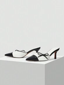 MOTF PREMIUM ZAPATOS DE TACÓN ALTO PUNTIAGUDOS CON DETALLE DE LAZO DE DOS TONOS ELEGANTES Y ELEGANTES PARA MUJER, PARA NAVIDAD, OTOÑO, AÑO NUEVO, DÍA DE SAN VALENTÍN