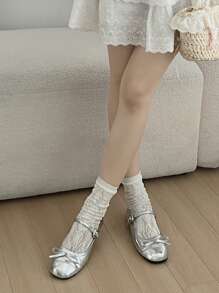 ROMWE Fairycore Women's Sweet Ballet Style Flat Marry Jane Shoes - Silver - View 3