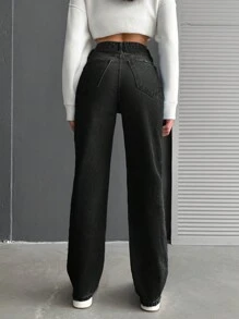 EURMUSE Quần Jeans Ống Đứng Màu Đen Rộng Rãi Thường Ngày Có Túi Cho Nữ - màu đen - Xem 2