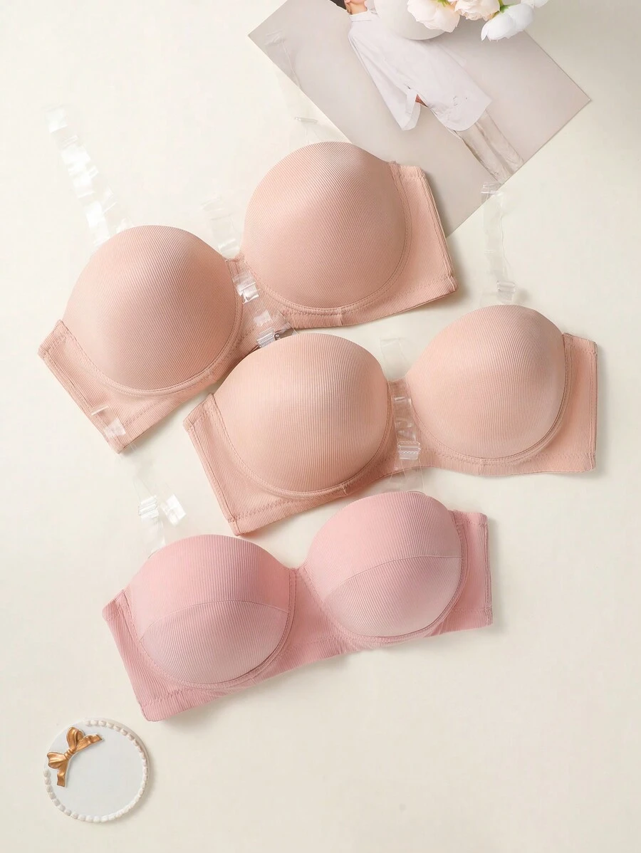 3pcs Plus Size Underwired Bandeau Bra Set - Multicolor - View 1