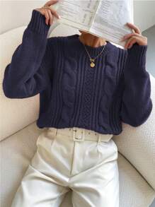 Chiquease Suéter tipo pull de manga larga, de unicolor y sencillo, para uso diario de mujer