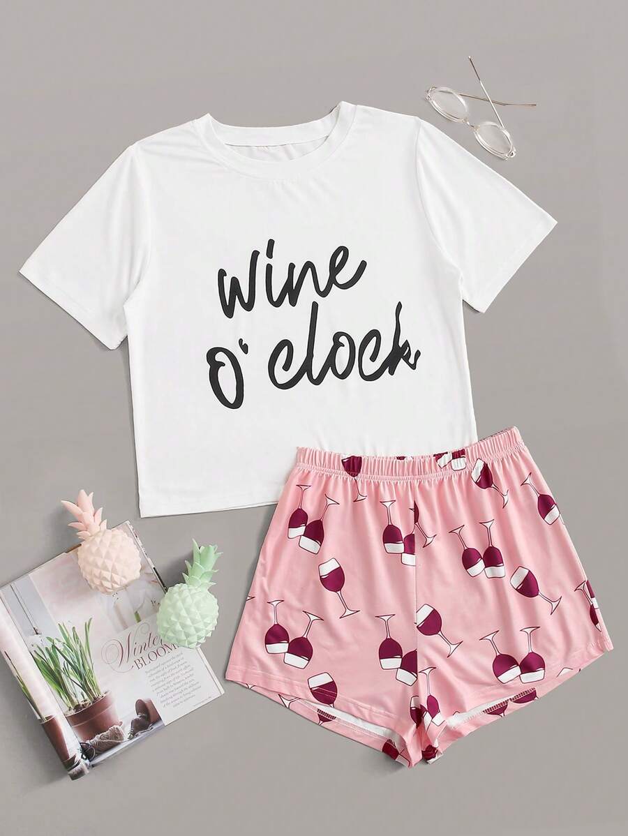 Bộ đồ ngủ / Bộ Pajama đồ họa về rượu & thư - Nhiều màu - Xem 1
