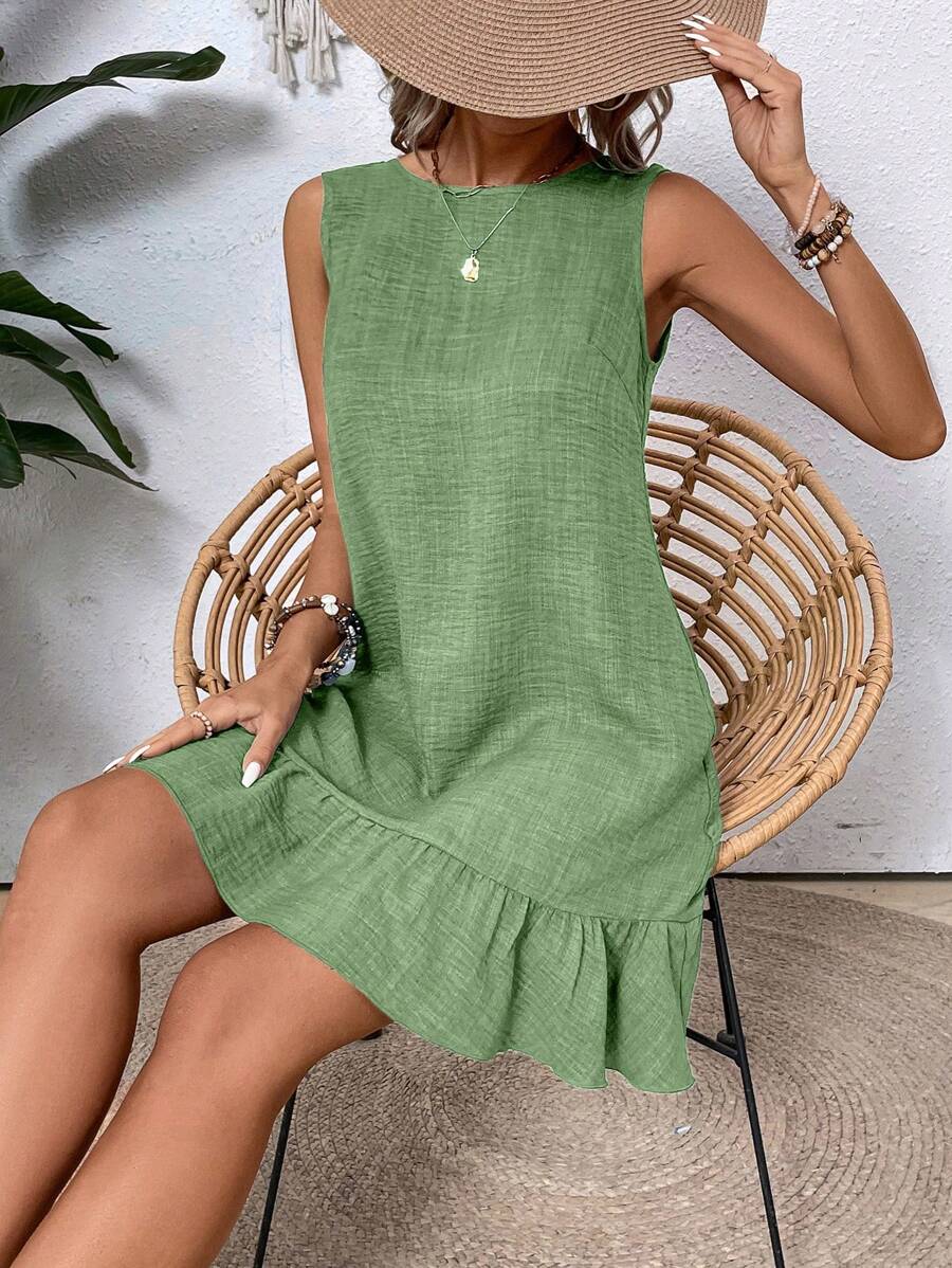 Breezaya Women's Solid Color Simple Daily Wear Sleeveless Dress Vacation Beach Outfit - Green - View 1