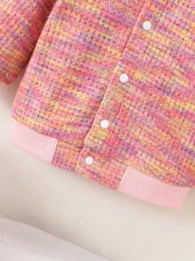 Toddler Girls' Pink Multi-Color Cap Sleeve Knit Texture Casual Sports Jacket For Fall - Multicolor - View 4