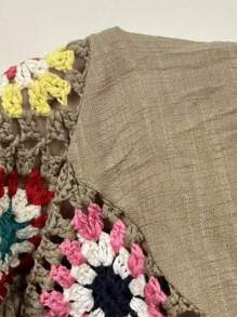 SHEIN Swim Women's Crochet Colorful Halterneck Cover Up For Vacation Summer - Khaki - View 7