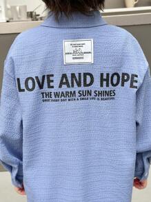 SHEIN 2入組男童休閒舒適質地衫褲套裝，背袋印花及徽章裝飾，適用於日常、學校、旅行、運動、春秋季 - 藍色 - 查看 6