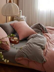 3pcs/Set Pink & Gray Bedding Set, Duvet Cover & Pillow Shams - Pink - View 2