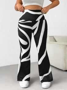 SHEIN EZwear Plus Size Allover Print Casual Flared Pants