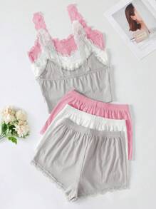 3 件套女士睡衣套装，包括吊带背心和短裤、休闲套装