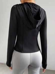 SHEIN EZwear Women's Solid Color Sun Protection Hooded Jacket, Long Sleeve, Casual Style - Black - View 2