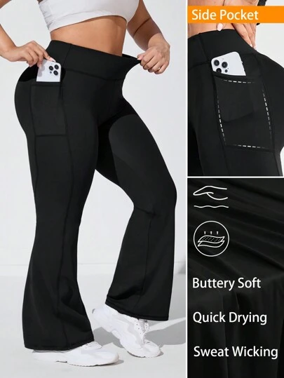 Rhythm Era Plusstorlekar Högmidjade Utsvängda Sportbyxor med Sidofickor Yogabyxor för Damer