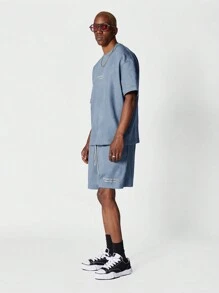 SUMWON Suedette Tee And Short 2 Piece Set - Blue - View 3