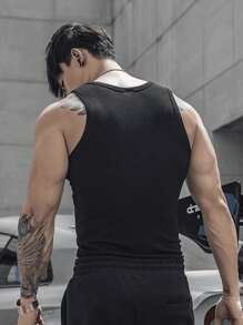 Manfinity Fitness Camiseta deportiva de verano de unicolor estilo novio para hombre, top para el gimnasio, camiseta musculosa transpirable para hombre - Negro - Ver 2