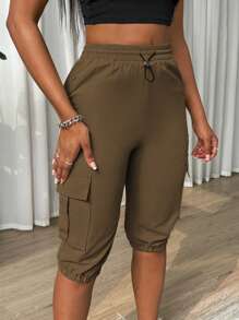 Zolique Women's Solid Color Simple Daily Long Pants - Coffee Brown - View 3