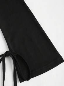 Sweetra Solid Color Square Neckline Long Sleeve Bodycon Mini Dress With Drawstring Detail, Suitable For Casual Or Holiday Fall Cloth For Women - Black - View 3