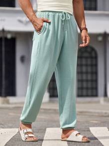 Manfinity VCAY Men's Knitted Casual Long Straight-Cut Tapered Jogger Pants Suitable For Autumn And Winter Seasons - Green - View 3