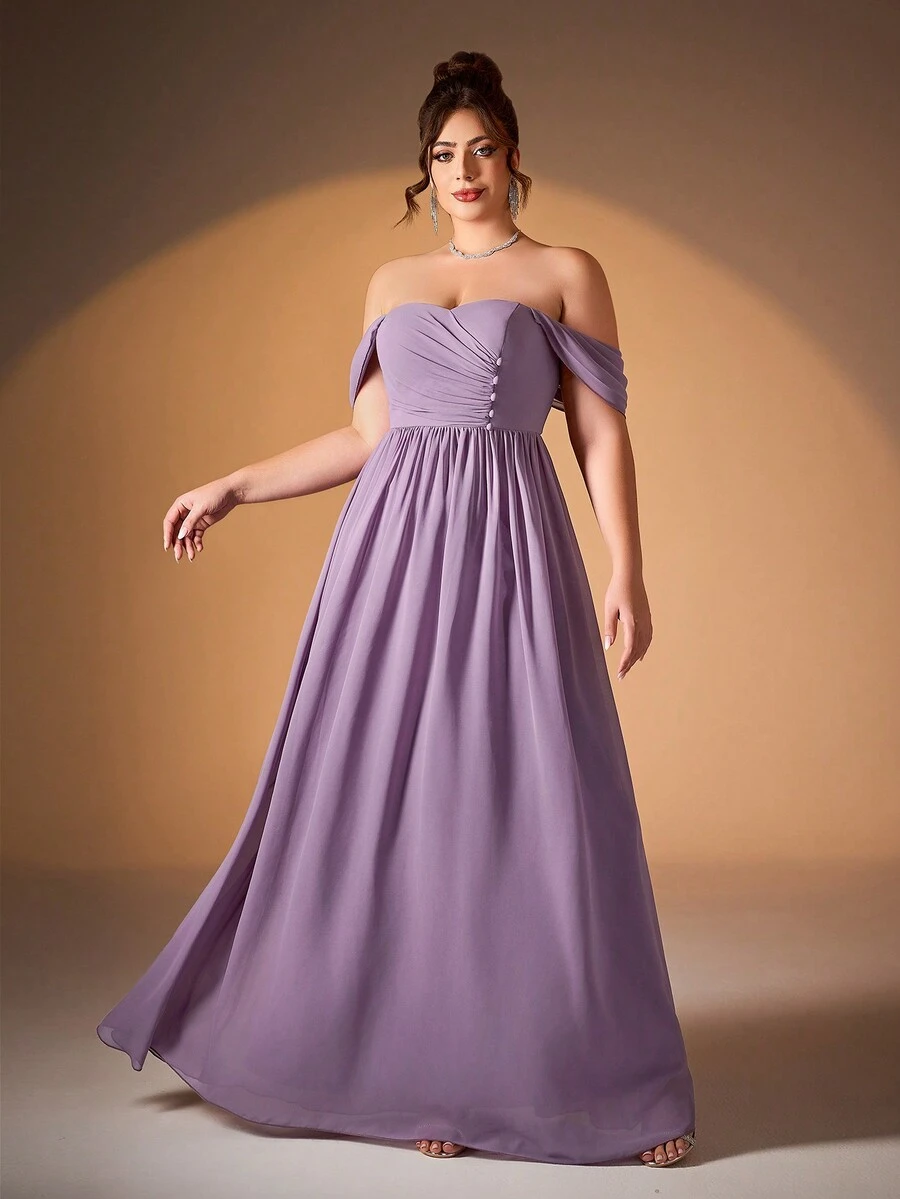 Plus Size Strapless Pleated Chiffon Dress With A-Line Dress Elegant Bridesmaid Dress - Dusty Purple - View 1