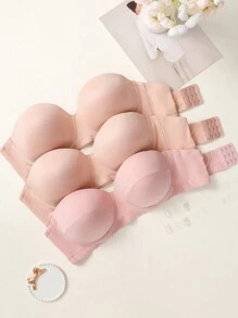3pcs Plus Size Underwired Bandeau Bra Set - Multicolor - View 3