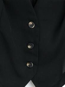 SHEIN LUNE Áo khoác vest viền bất đối xứng một bên ngực màu trơn mùa hè dành cho nữ - màu đen - Xem 3