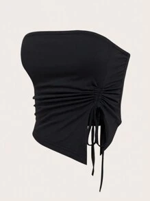 SHEIN EZwear Women's Black Strapless Split Slim Fit Crop Tube Top - Black - View 4