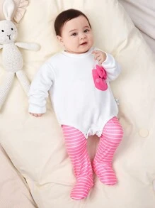 SHEIN Newborn Baby Girl Outfit - Cute Bear Pocket Hooded Jumpsuit Set, 2 Pcs, Suitable For Outdoor Activities, Parties And Other Occasions In Autumn And Winter