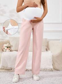 SHEIN 孕婦可調腰直筒牛仔褲，休閒多變 - 淺粉色 - 查看 1