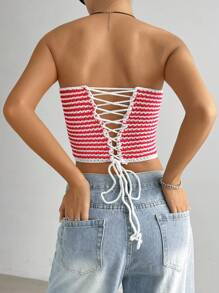 SHEIN EZwear Ladies' Color-Block Simple Daily Wear Knitted Vest - Red - View 2