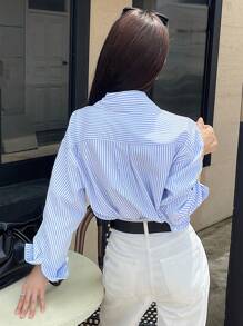 DAZY Damen gestreiftes, oversized, lässiges Langarmhemd, Business-Lässig für den Herbst, Langarmoberteil, Herbstmode für Frauen