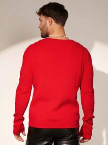 Manfinity AFTRDRK Men's Solid Color Hollow Out Long Sleeve Top And Ripped Tank Sweater Set