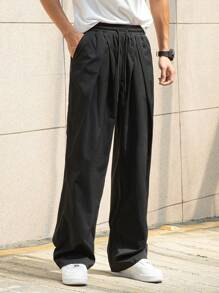 Manfinity Hypemode Pantalones casuales para hombre de unicolor con cordón y bolsillo - Negro - Ver 8