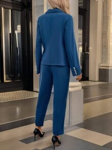 SHEIN Clasi Women Suit With Buttoned Waist And Slim Fit, 2 Pieces Set