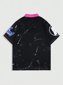 ROMWE MEN Anime Áo sơ mi Polo có cổ hình chữ & đồ họa tương phản dành cho nam - màu đen - Xem 2