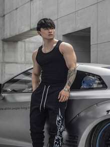 Manfinity Fitness Camiseta deportiva de verano de unicolor estilo novio para hombre, top para el gimnasio, camiseta musculosa transpirable para hombre - Negro - Ver 5