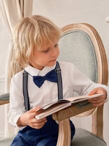 SHEIN 2pcs Young Boy's Gentleman Outfit - Long Sleeve Shirt + Solid Color Pants, Suitable For Birthday Party, Christmas, Halloween, Wedding, Baptism In Autumn & Winter - White - View 4