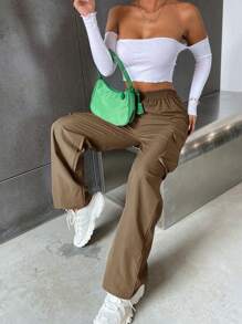 SHEIN Unity Dam Casual Enfärgade Raka Cargobyxor - Brun - Visa 7