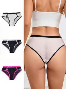 3pcs Women's Mid Rise Contrast Trim Triangle Panties - Multicolor - View 1