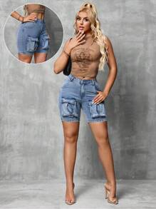SHEIN SXY Flap Pocket Denim Shorts