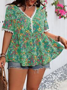 Flirla Camisa casual diaria de talla grande para mujer con estampado aleatorio