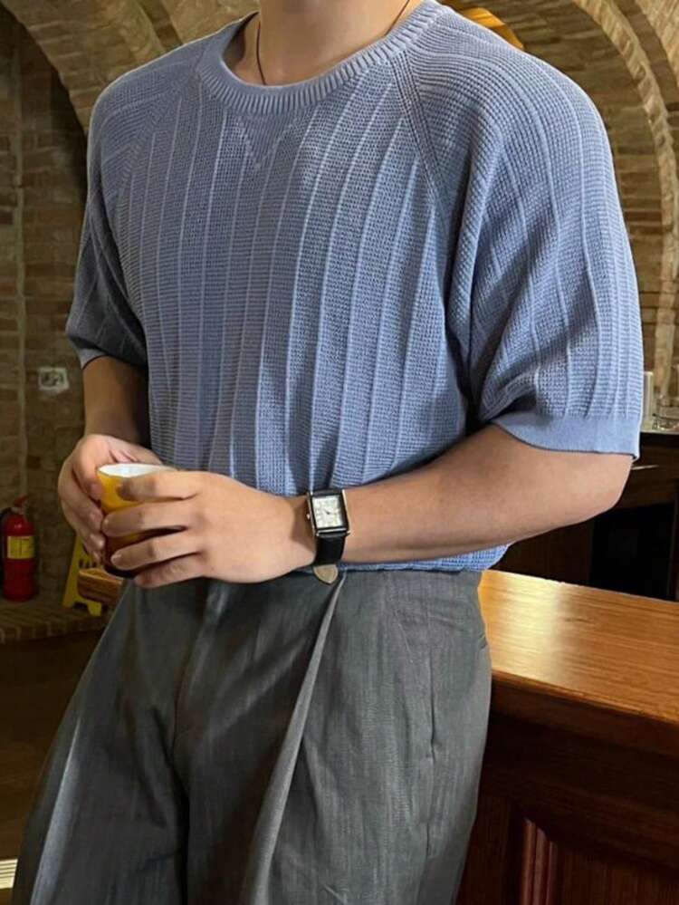 Men's Summer Back To School Solid Color Knitted Top